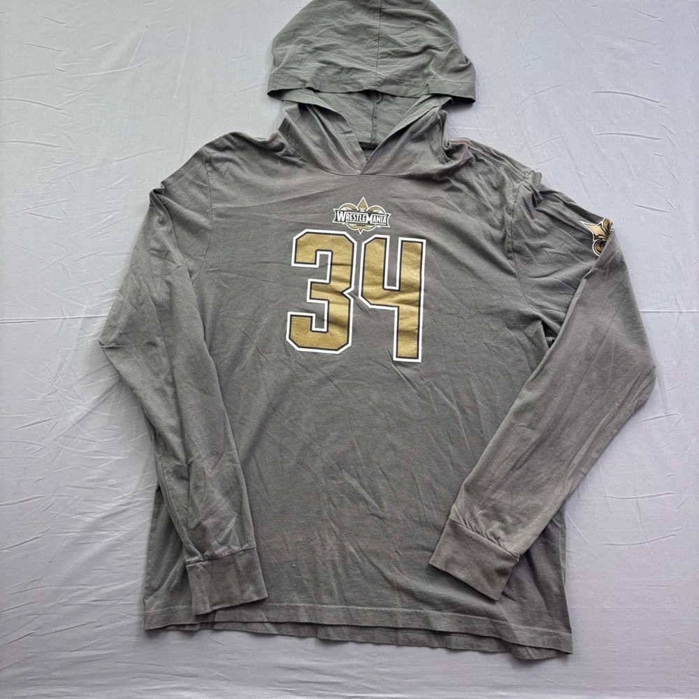 WWE Authentic WrestleMania 34 Hoodie Long Sleeve Shirt Grey Mens 2XL NOLA 2018